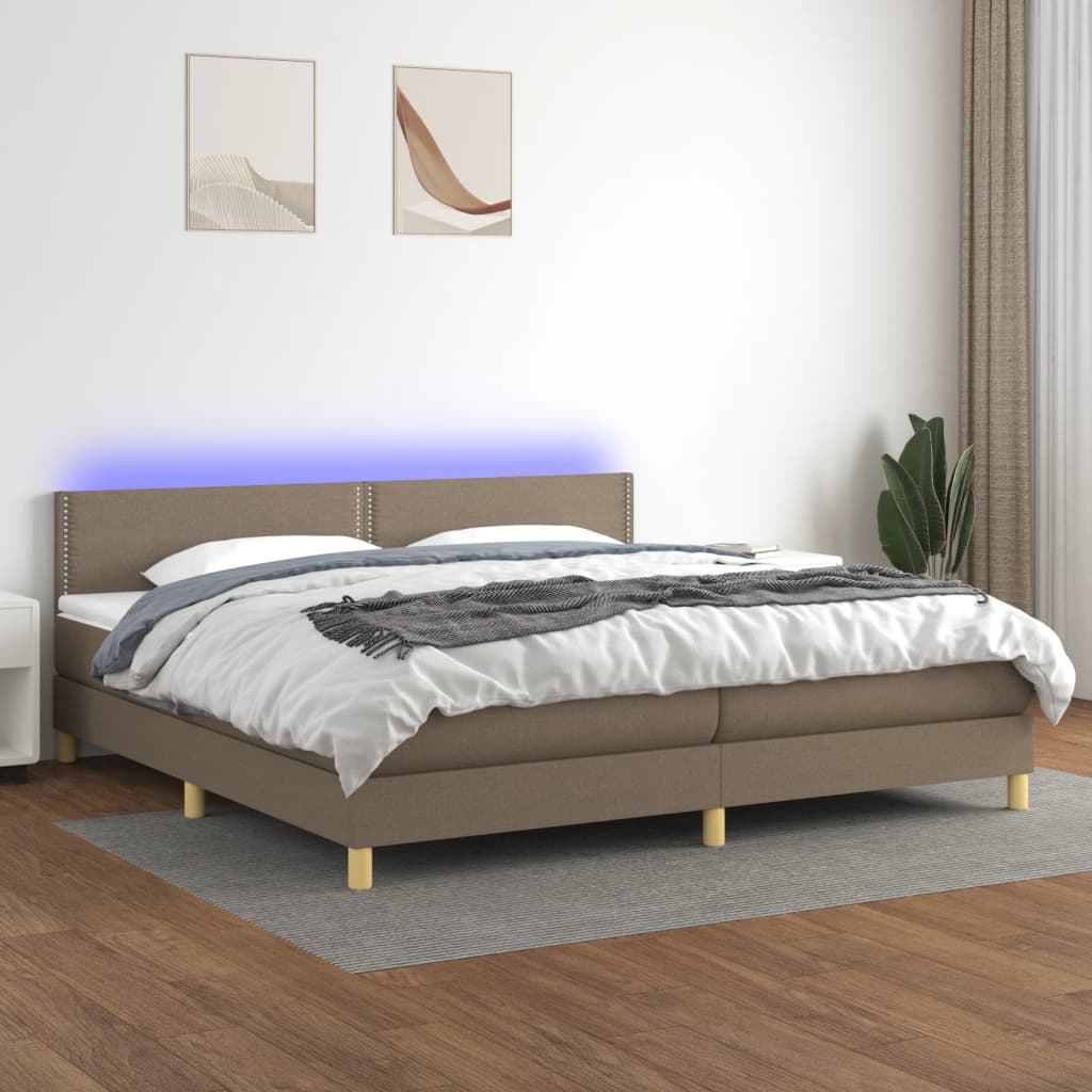 Boxspring met matras en LED stof taupe 200x200 cm is nu te koop bij PeponiXL, paradijselijk wonen!