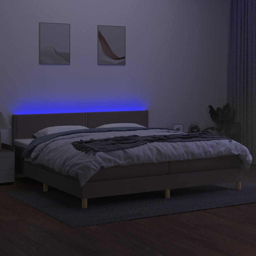 Boxspring met matras en LED stof taupe 200x200 cm is nu te koop bij PeponiXL, paradijselijk wonen!