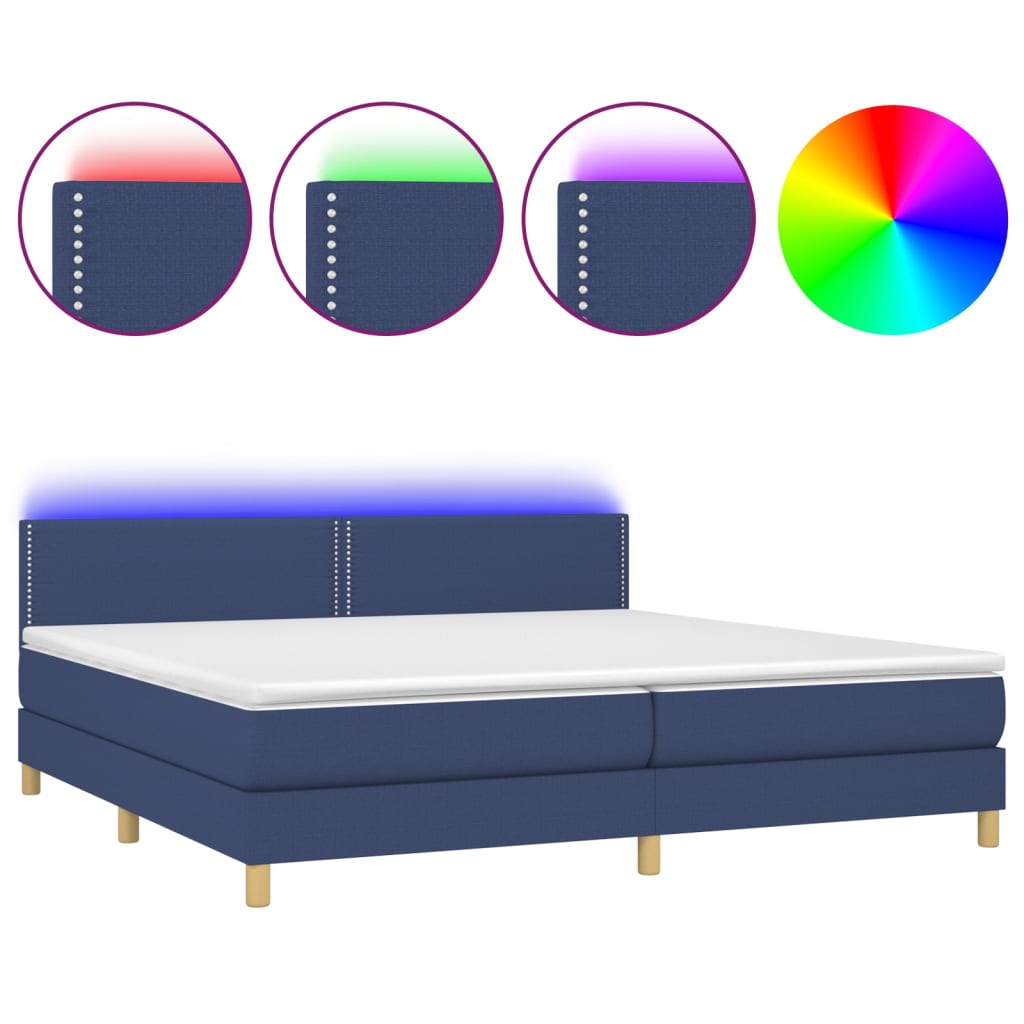 Boxspring met matras en LED stof blauw 200x200 cm is nu te koop bij PeponiXL, paradijselijk wonen!