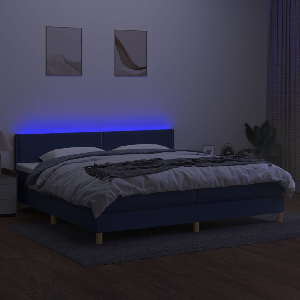 Boxspring met matras en LED stof blauw 200x200 cm is nu te koop bij PeponiXL, paradijselijk wonen!