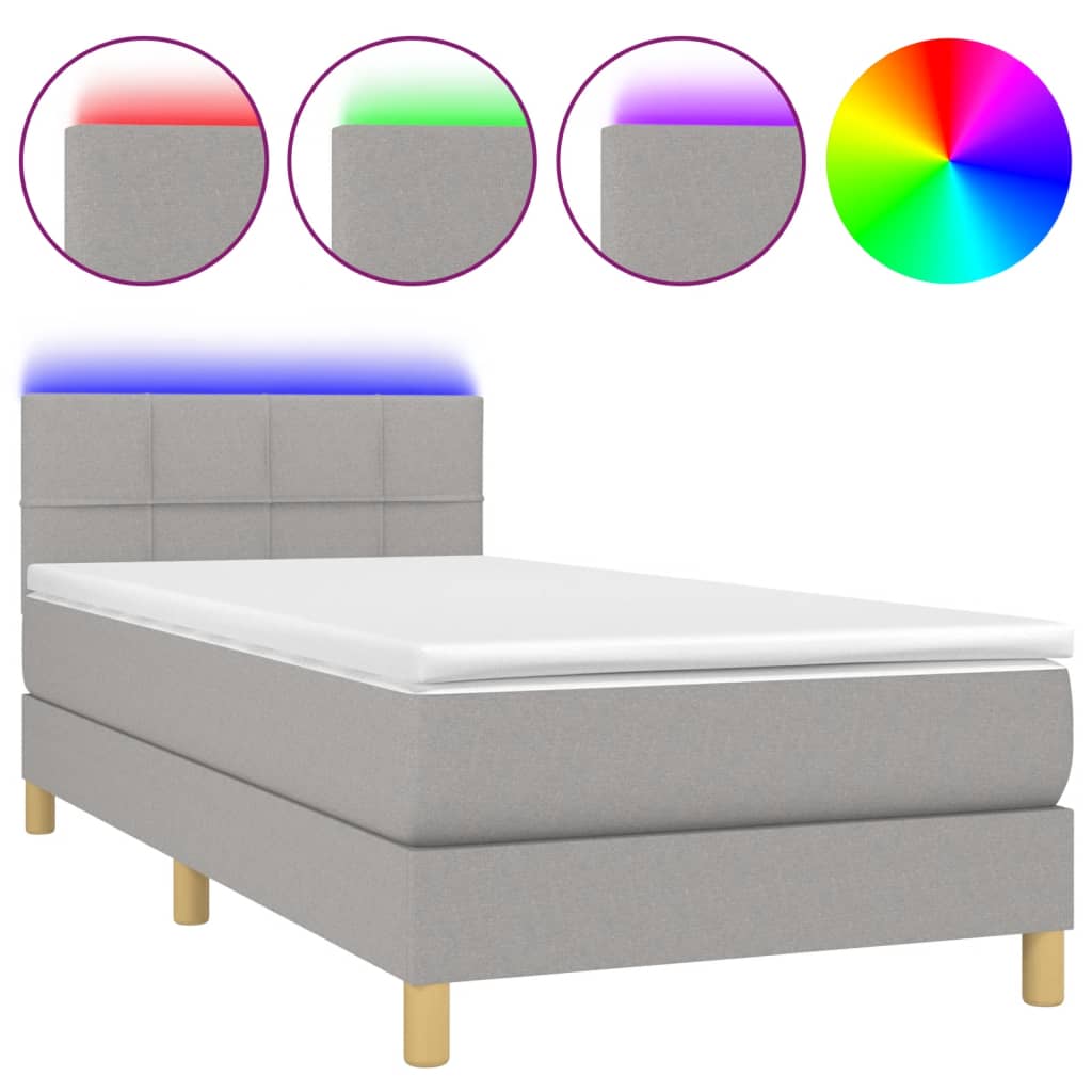 Boxspring met matras en LED stof lichtgrijs 80x200 cm is nu te koop bij PeponiXL, paradijselijk wonen!