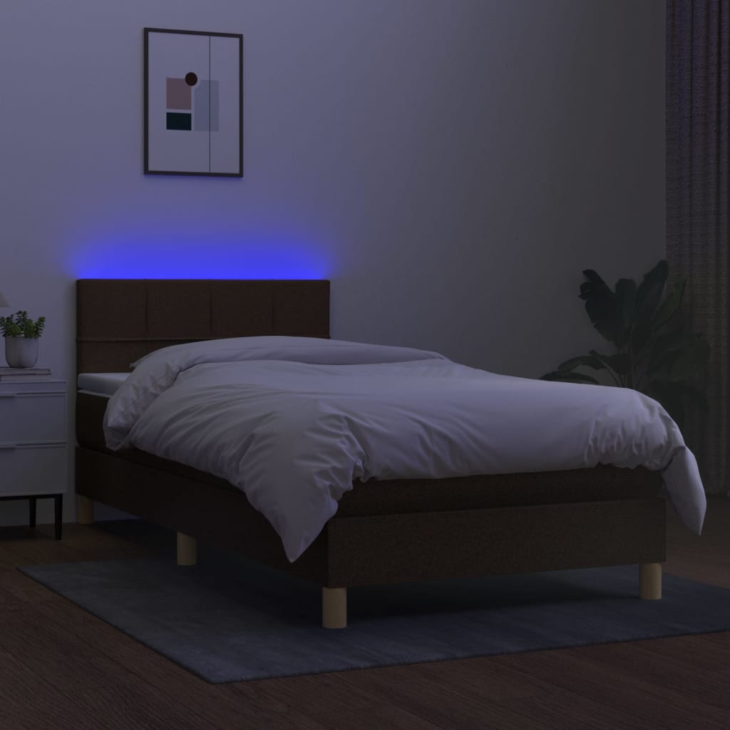 Boxspring met matras en LED stof donkerbruin 80x200 cm is nu te koop bij PeponiXL, paradijselijk wonen!