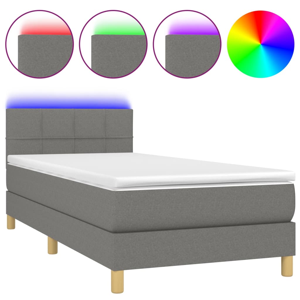 Boxspring met matras en LED stof donkergrijs 90x190 cm is nu te koop bij PeponiXL, paradijselijk wonen!