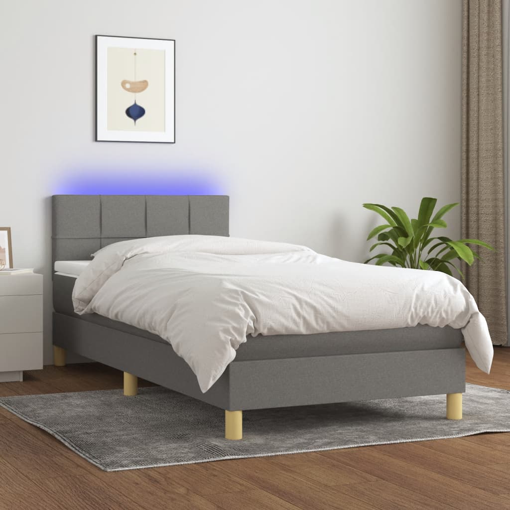 Boxspring met matras en LED stof donkergrijs 90x190 cm is nu te koop bij PeponiXL, paradijselijk wonen!