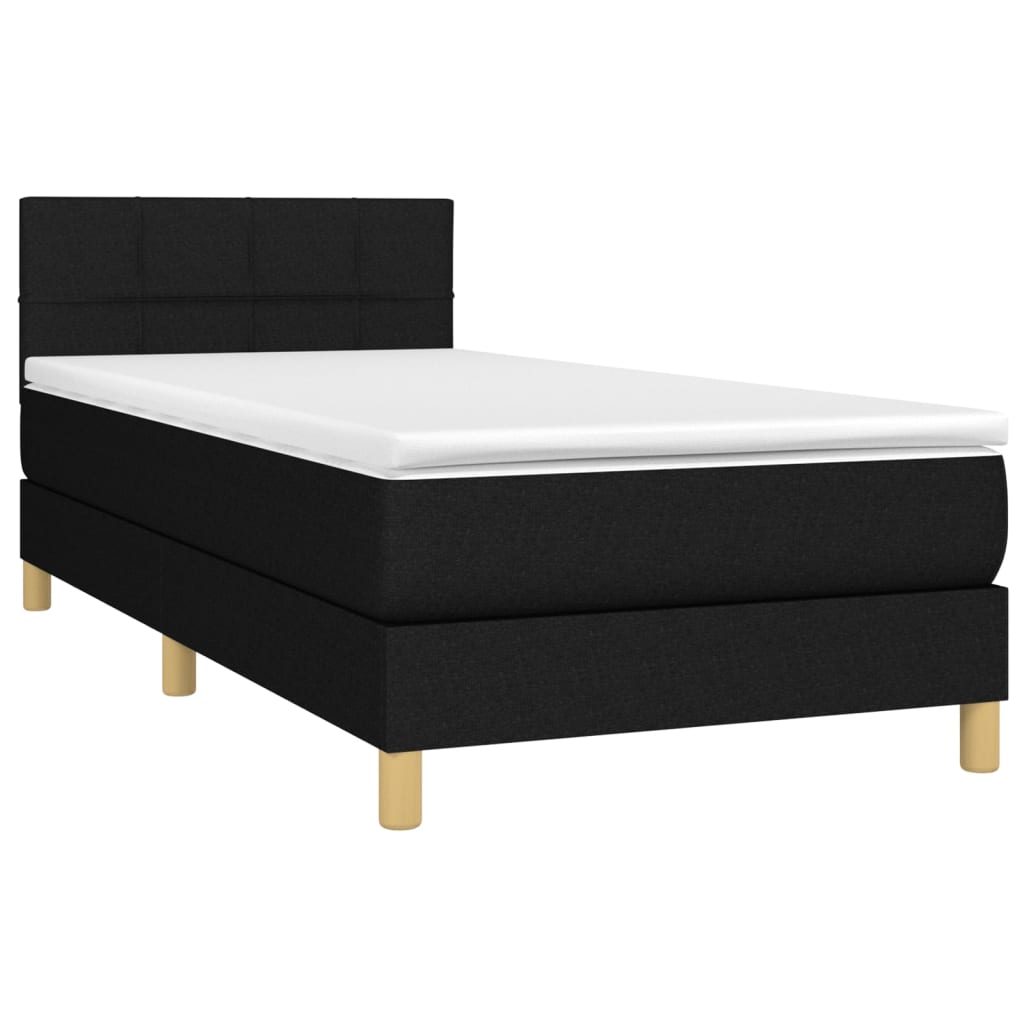 Boxspring met matras en LED stof zwart 90x190 cm is nu te koop bij PeponiXL, paradijselijk wonen!