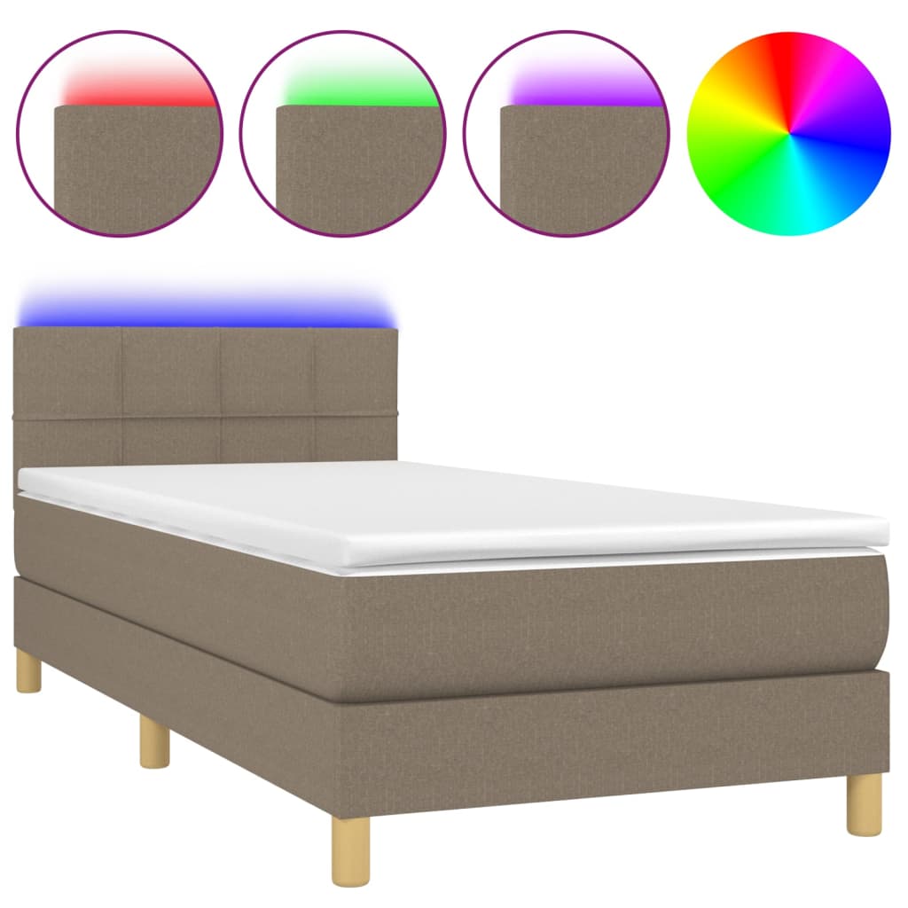 Boxspring met matras en LED stof taupe 80x200 cm is nu te koop bij PeponiXL, paradijselijk wonen!