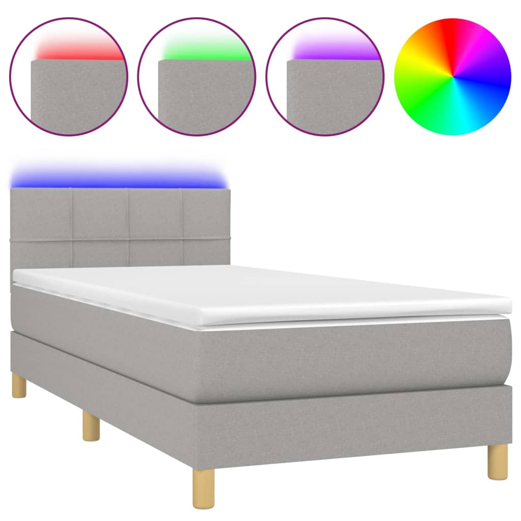 Boxspring met matras en LED stof lichtgrijs 100x200 cm is nu te koop bij PeponiXL, paradijselijk wonen!