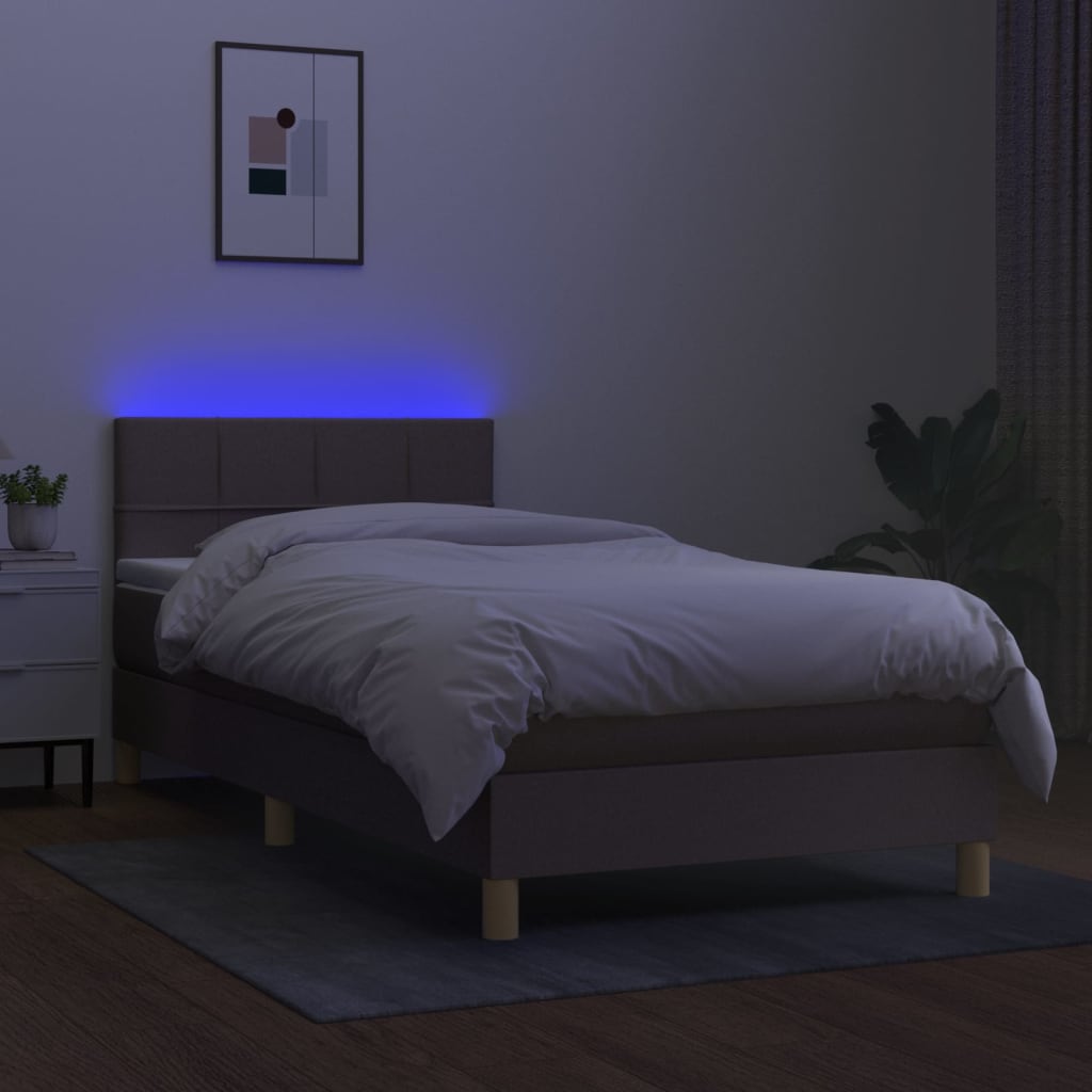 Boxspring met matras en LED stof taupe 100x200 cm is nu te koop bij PeponiXL, paradijselijk wonen!