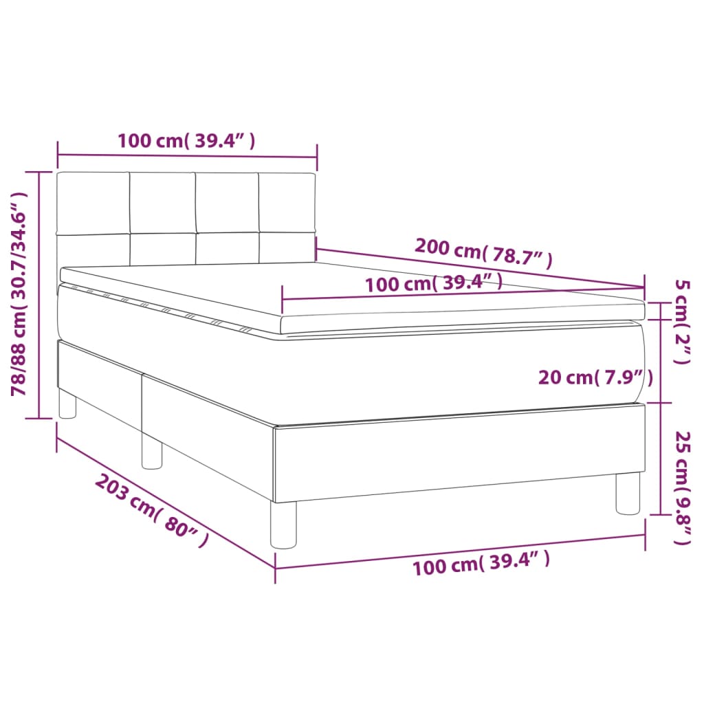 Boxspring met matras en LED stof taupe 100x200 cm is nu te koop bij PeponiXL, paradijselijk wonen!