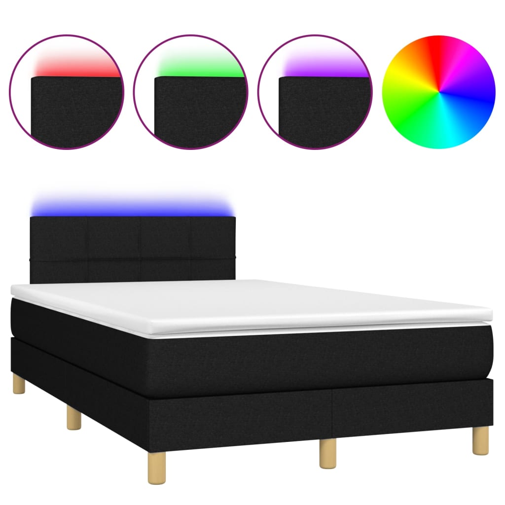 Boxspring met matras en LED stof zwart 120x200 cm is nu te koop bij PeponiXL, paradijselijk wonen!