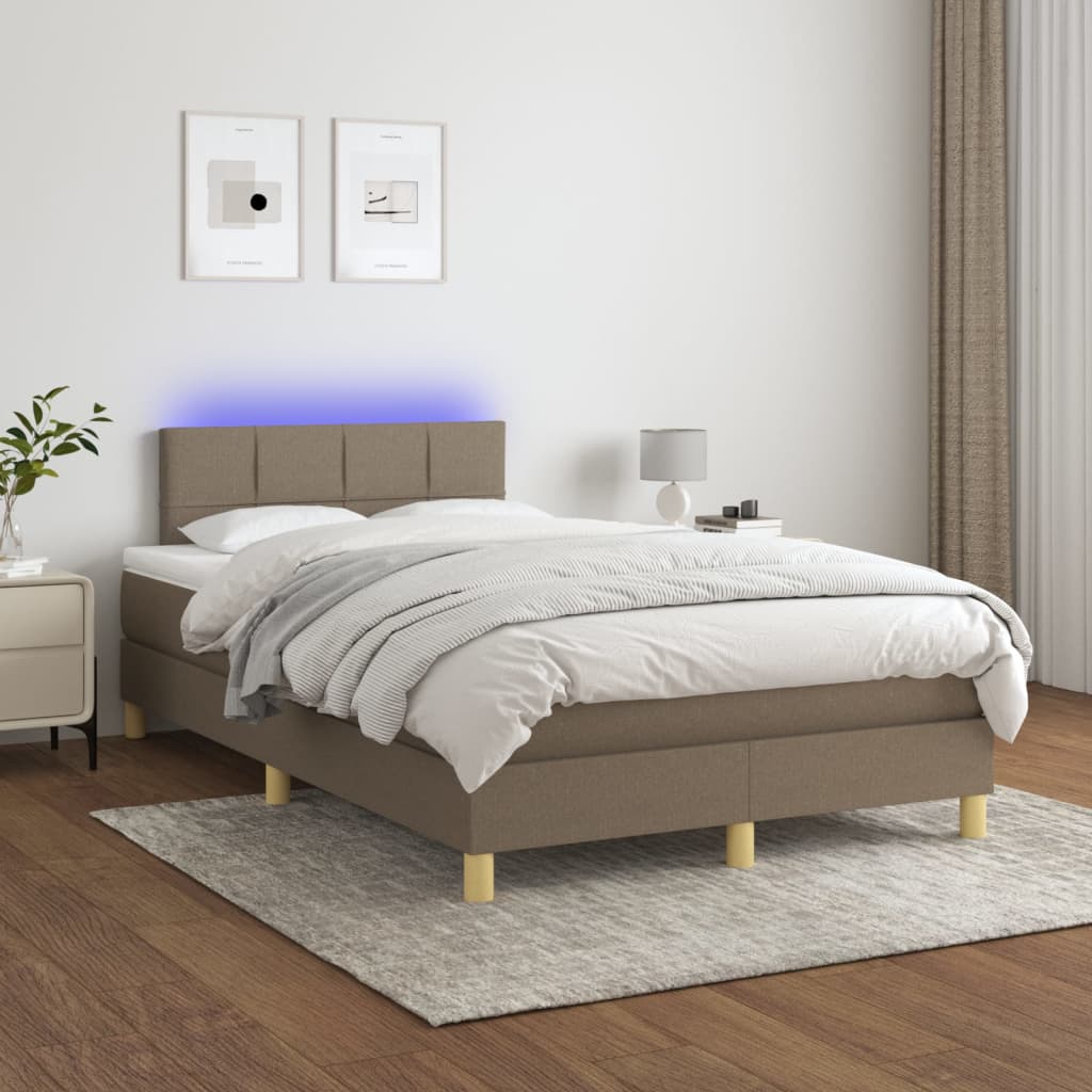 Boxspring met matras en LED stof taupe 120x200 cm is nu te koop bij PeponiXL, paradijselijk wonen!