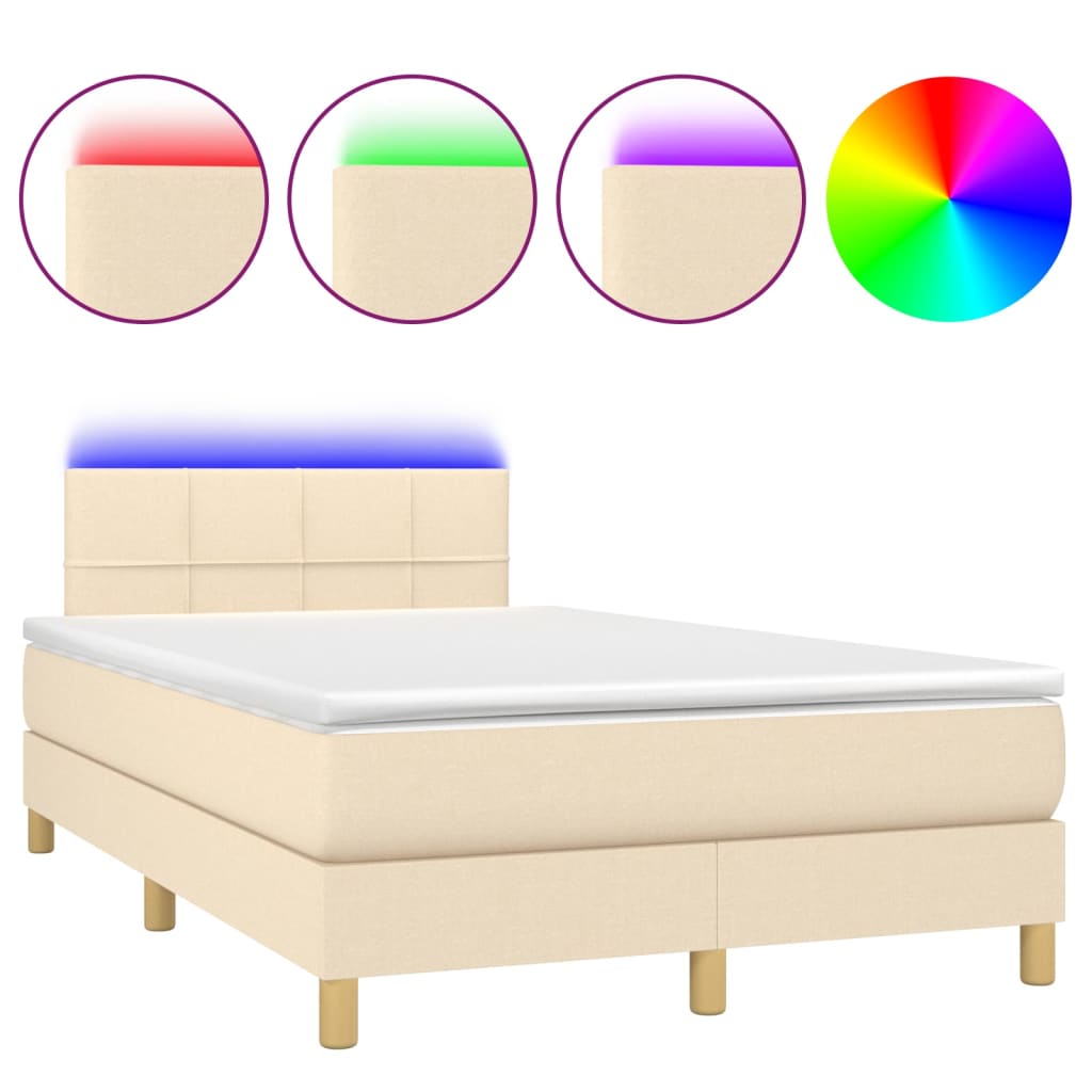 Boxspring met matras en LED stof crèmekleurig 120x200 cm is nu te koop bij PeponiXL, paradijselijk wonen!