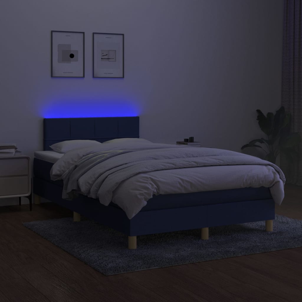 Boxspring met matras en LED stof blauw 120x200 cm is nu te koop bij PeponiXL, paradijselijk wonen!