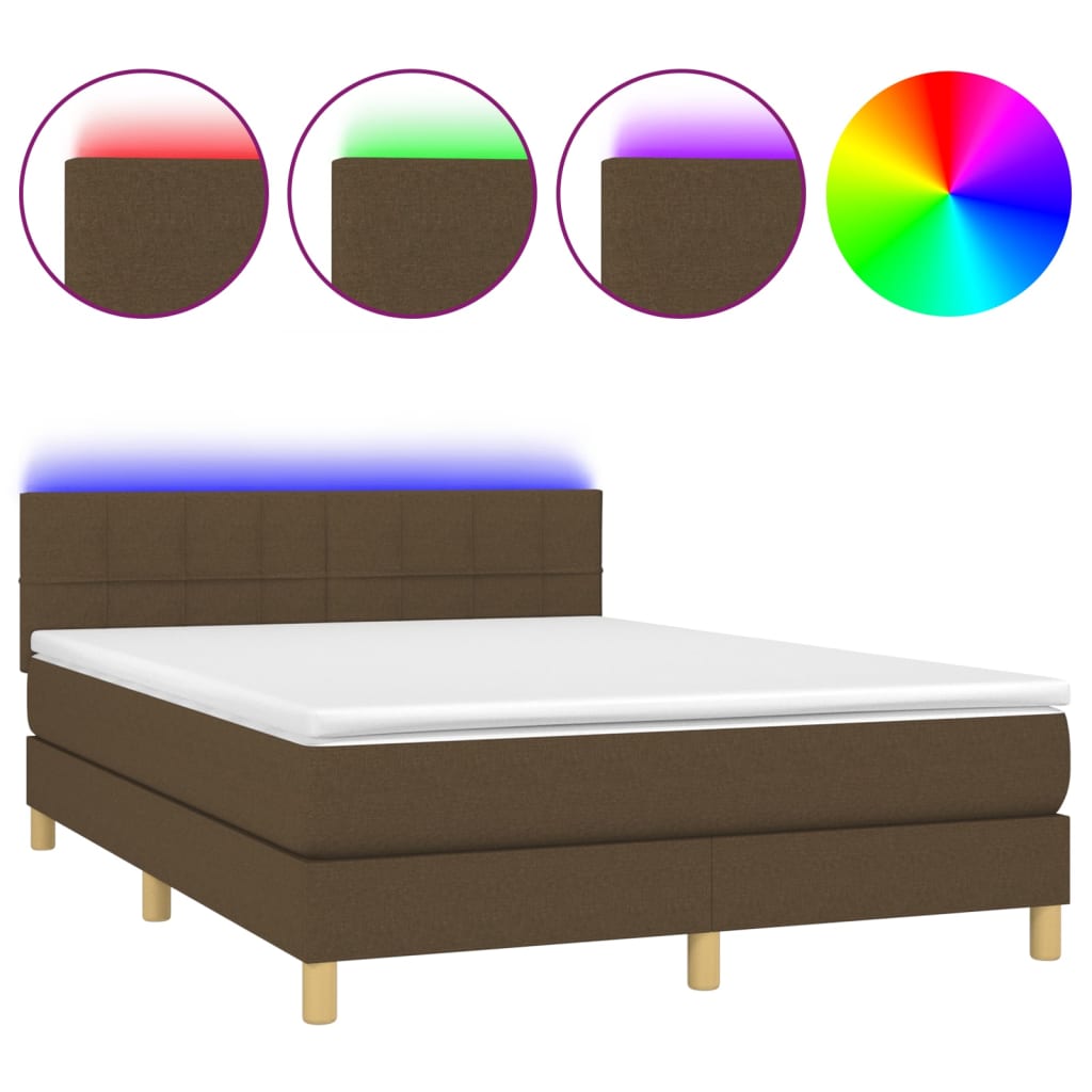 Boxspring met matras en LED stof donkerbruin 140x190 cm is nu te koop bij PeponiXL, paradijselijk wonen!