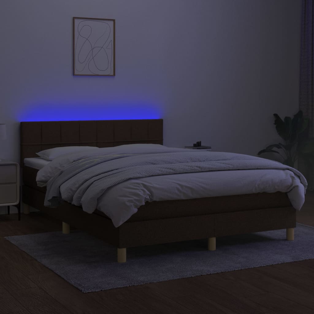 Boxspring met matras en LED stof donkerbruin 140x190 cm is nu te koop bij PeponiXL, paradijselijk wonen!
