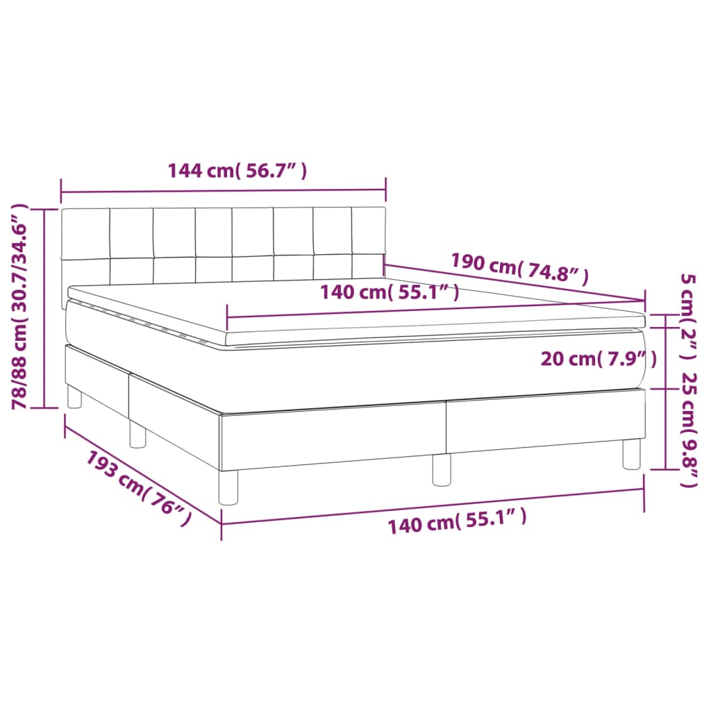 Boxspring met matras en LED stof donkerbruin 140x190 cm is nu te koop bij PeponiXL, paradijselijk wonen!