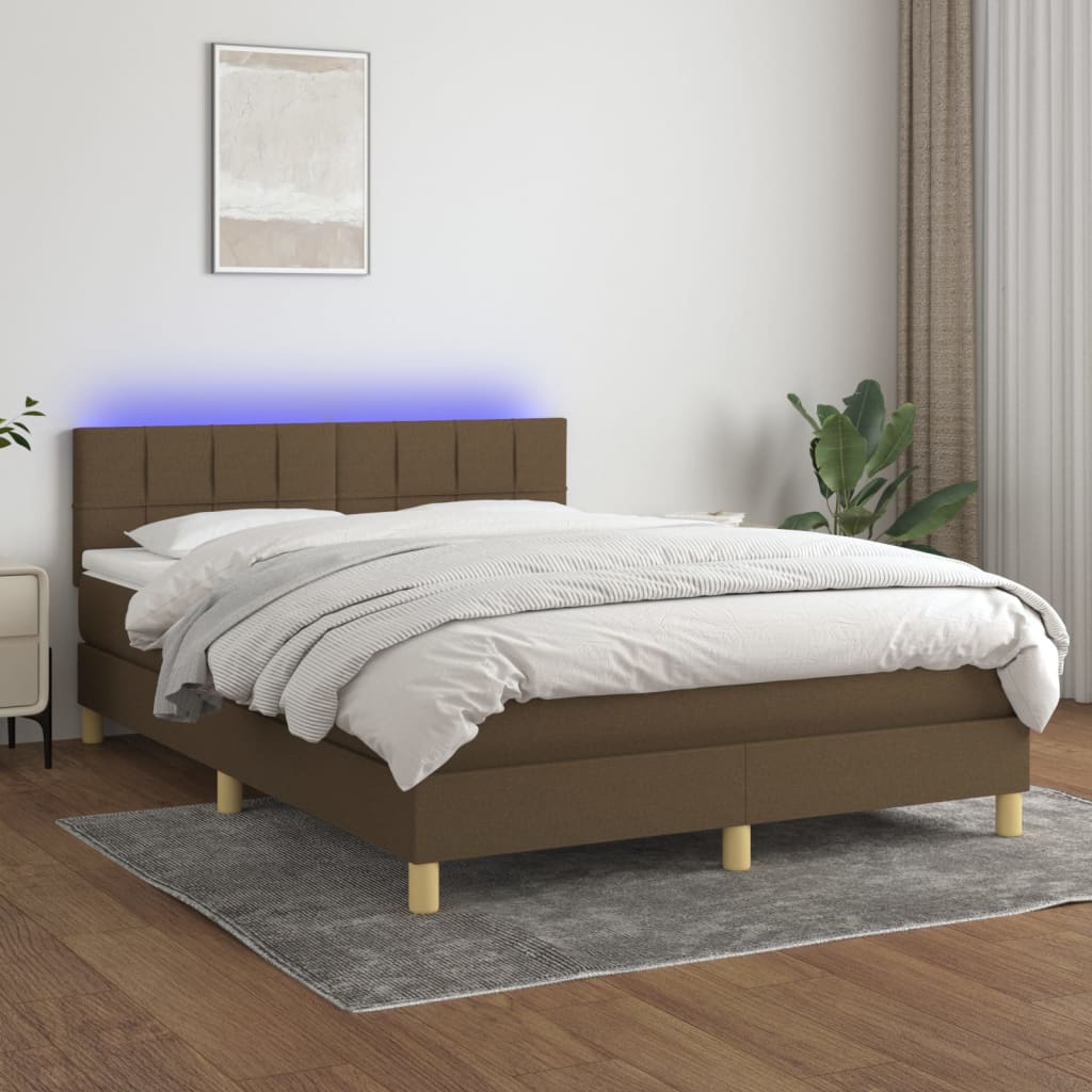 Boxspring met matras en LED stof donkerbruin 140x190 cm is nu te koop bij PeponiXL, paradijselijk wonen!