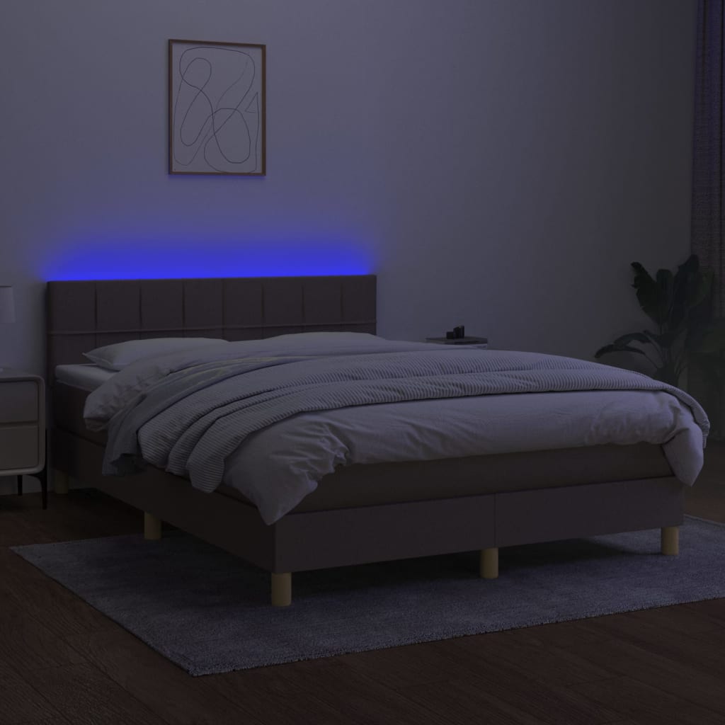 Boxspring met matras en LED stof taupe 140x190 cm is nu te koop bij PeponiXL, paradijselijk wonen!
