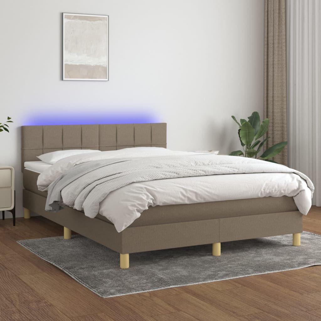 Boxspring met matras en LED stof taupe 140x190 cm is nu te koop bij PeponiXL, paradijselijk wonen!