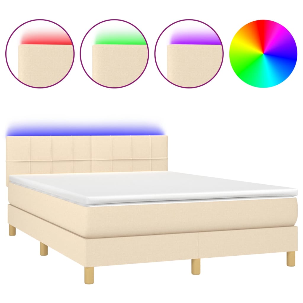 Boxspring met matras en LED stof crèmekleurig 140x190 cm is nu te koop bij PeponiXL, paradijselijk wonen!