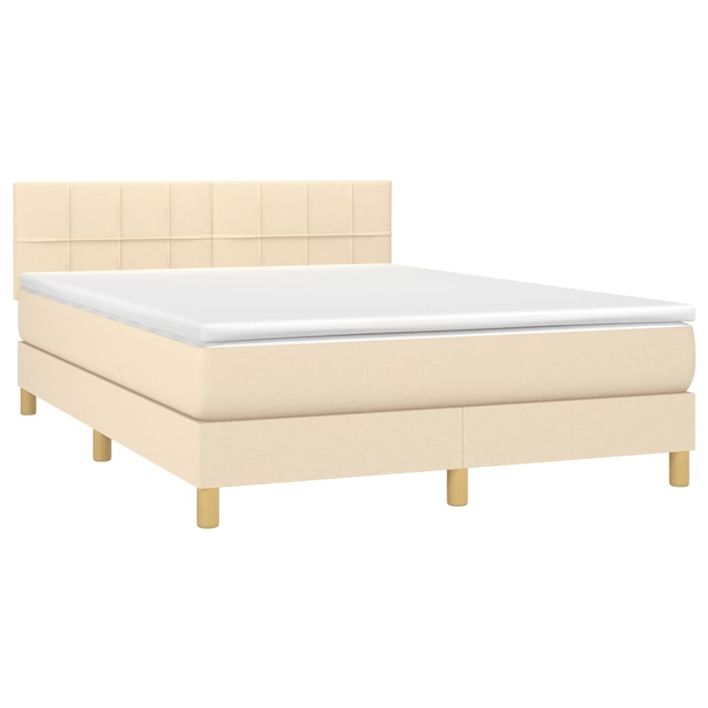 Boxspring met matras en LED stof crèmekleurig 140x190 cm is nu te koop bij PeponiXL, paradijselijk wonen!