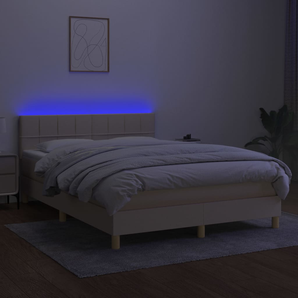 Boxspring met matras en LED stof crèmekleurig 140x190 cm is nu te koop bij PeponiXL, paradijselijk wonen!