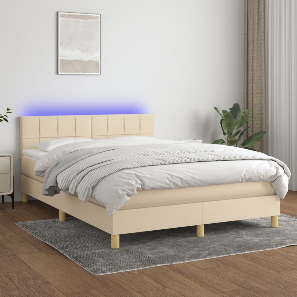 Boxspring met matras en LED stof crèmekleurig 140x190 cm is nu te koop bij PeponiXL, paradijselijk wonen!