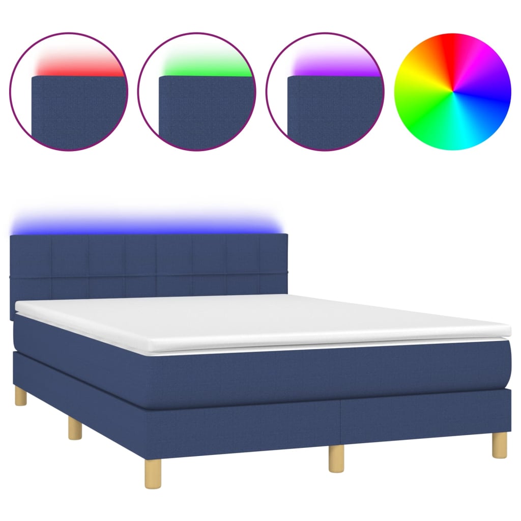 Boxspring met matras en LED stof blauw 140x190 cm is nu te koop bij PeponiXL, paradijselijk wonen!