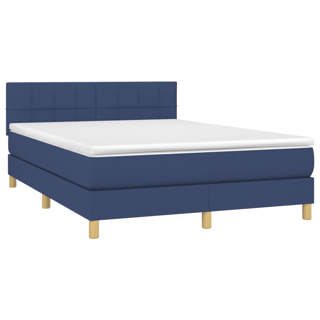 Boxspring met matras en LED stof blauw 140x190 cm is nu te koop bij PeponiXL, paradijselijk wonen!