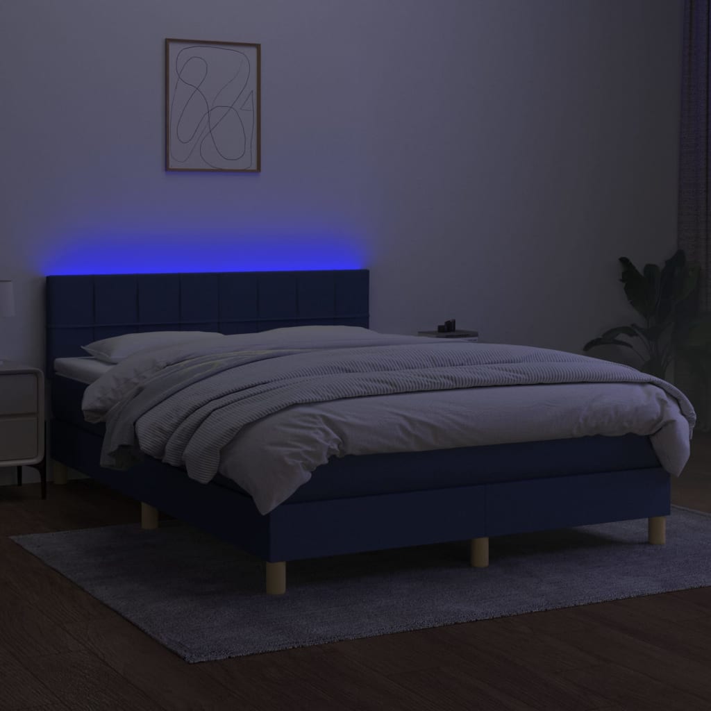 Boxspring met matras en LED stof blauw 140x190 cm is nu te koop bij PeponiXL, paradijselijk wonen!