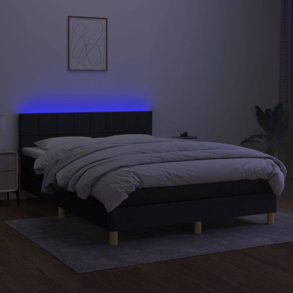 Boxspring met matras en LED stof zwart 140x200 cm is nu te koop bij PeponiXL, paradijselijk wonen!