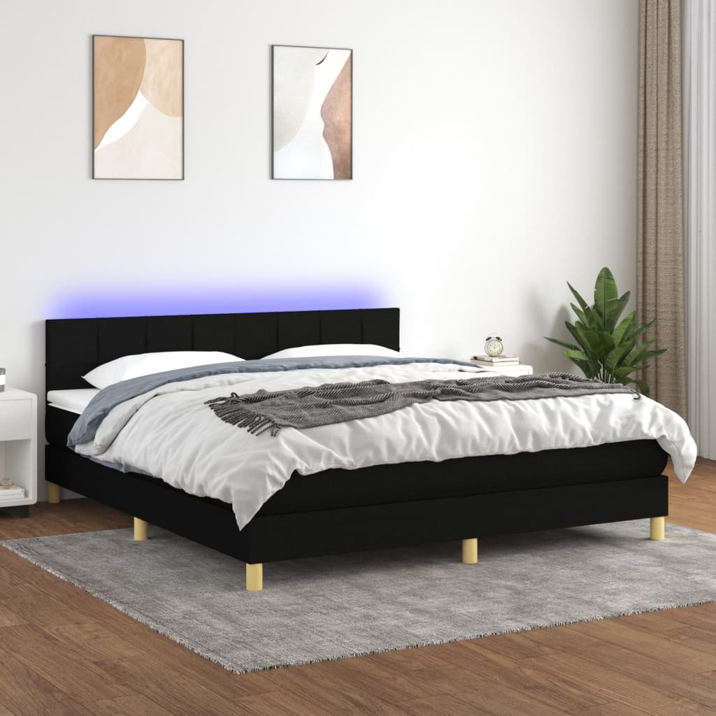 Boxspring met matras en LED stof zwart 160x200 cm is nu te koop bij PeponiXL, paradijselijk wonen!