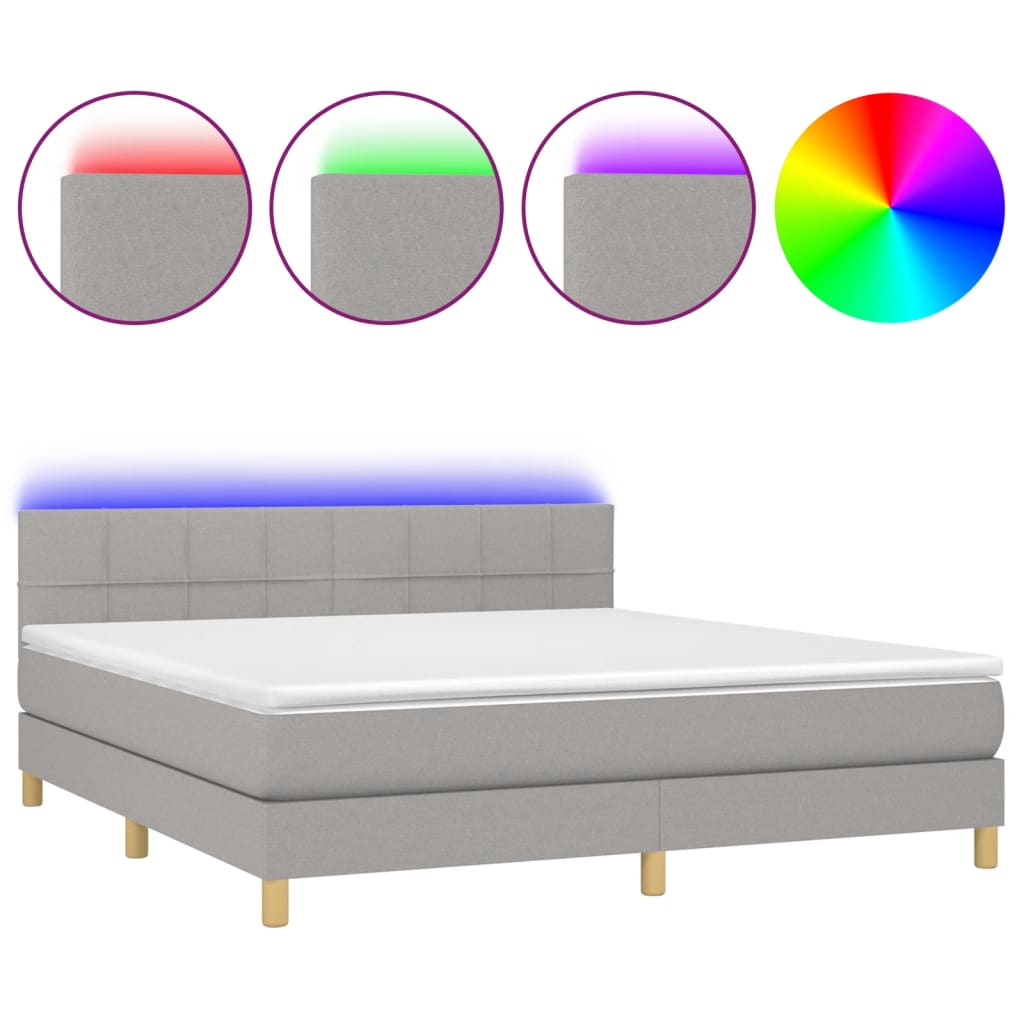 Boxspring met matras en LED stof lichtgrijs 180x200 cm is nu te koop bij PeponiXL, paradijselijk wonen!