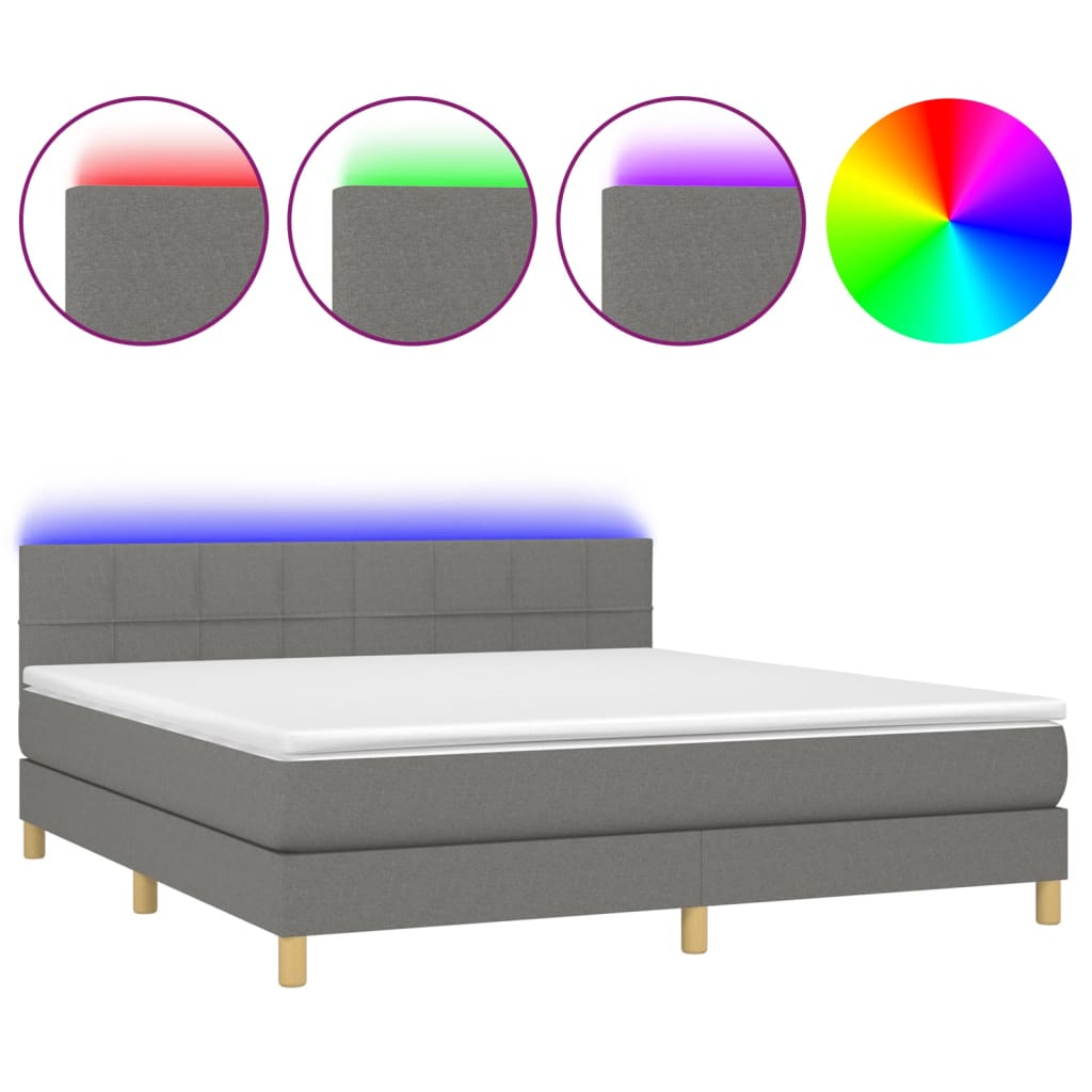 Boxspring met matras en LED stof donkergrijs 180x200 cm is nu te koop bij PeponiXL, paradijselijk wonen!