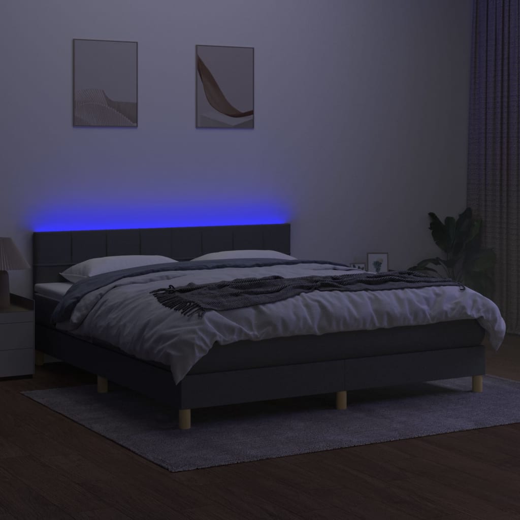 Boxspring met matras en LED stof donkergrijs 180x200 cm is nu te koop bij PeponiXL, paradijselijk wonen!