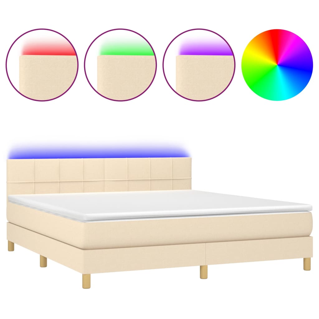 Boxspring met matras en LED stof crèmekleurig 180x200 cm is nu te koop bij PeponiXL, paradijselijk wonen!