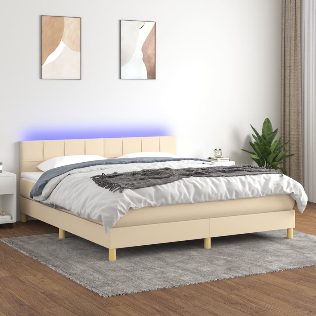 Boxspring met matras en LED stof crèmekleurig 180x200 cm is nu te koop bij PeponiXL, paradijselijk wonen!