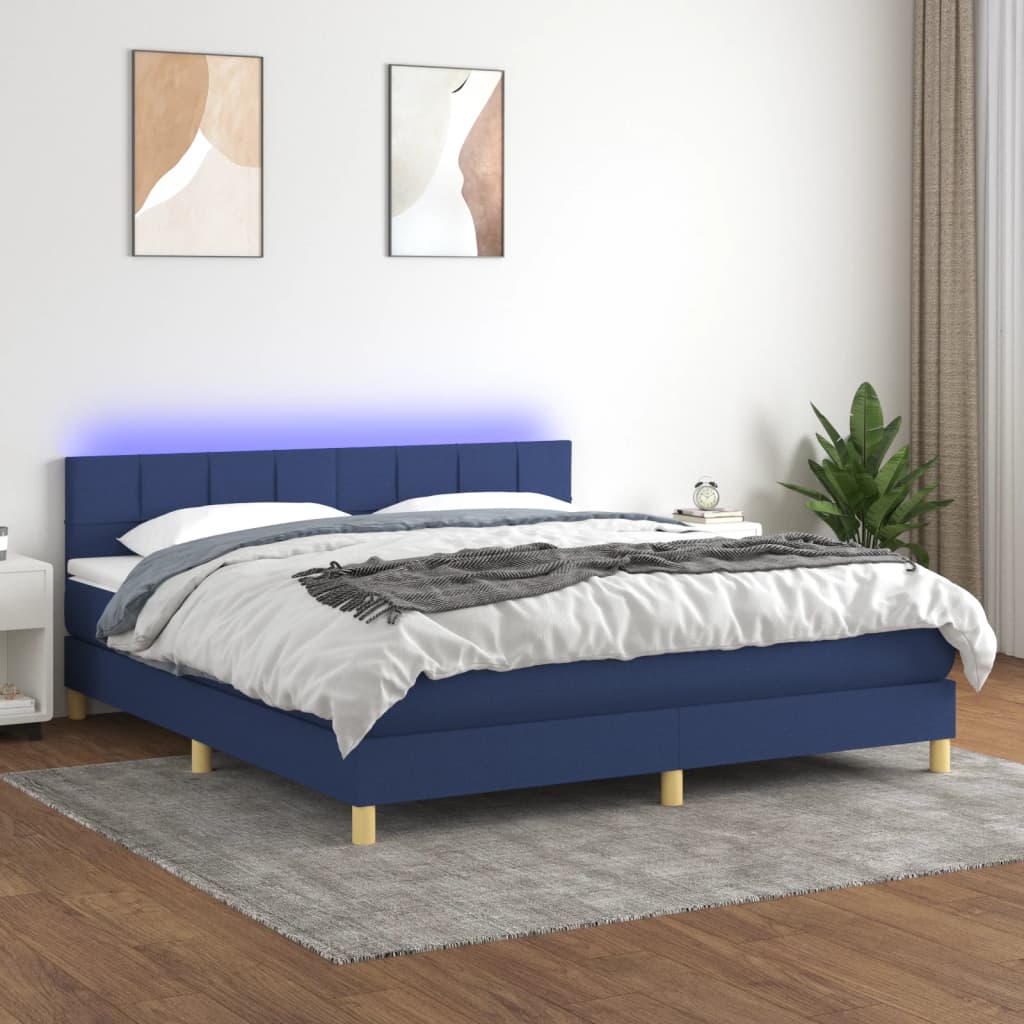 Boxspring met matras en LED stof blauw 180x200 cm is nu te koop bij PeponiXL, paradijselijk wonen!