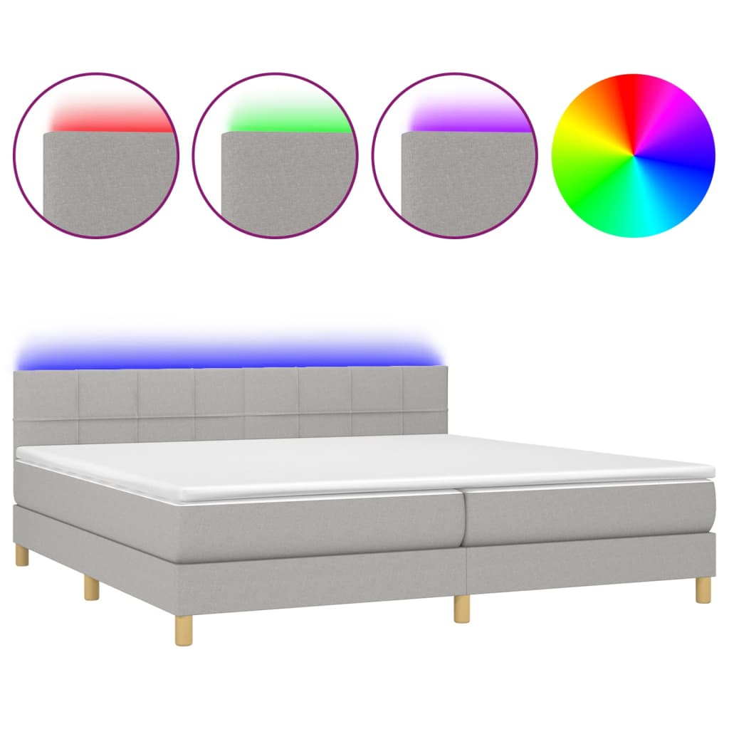 Boxspring met matras en LED stof lichtgrijs 200x200 cm is nu te koop bij PeponiXL, paradijselijk wonen!
