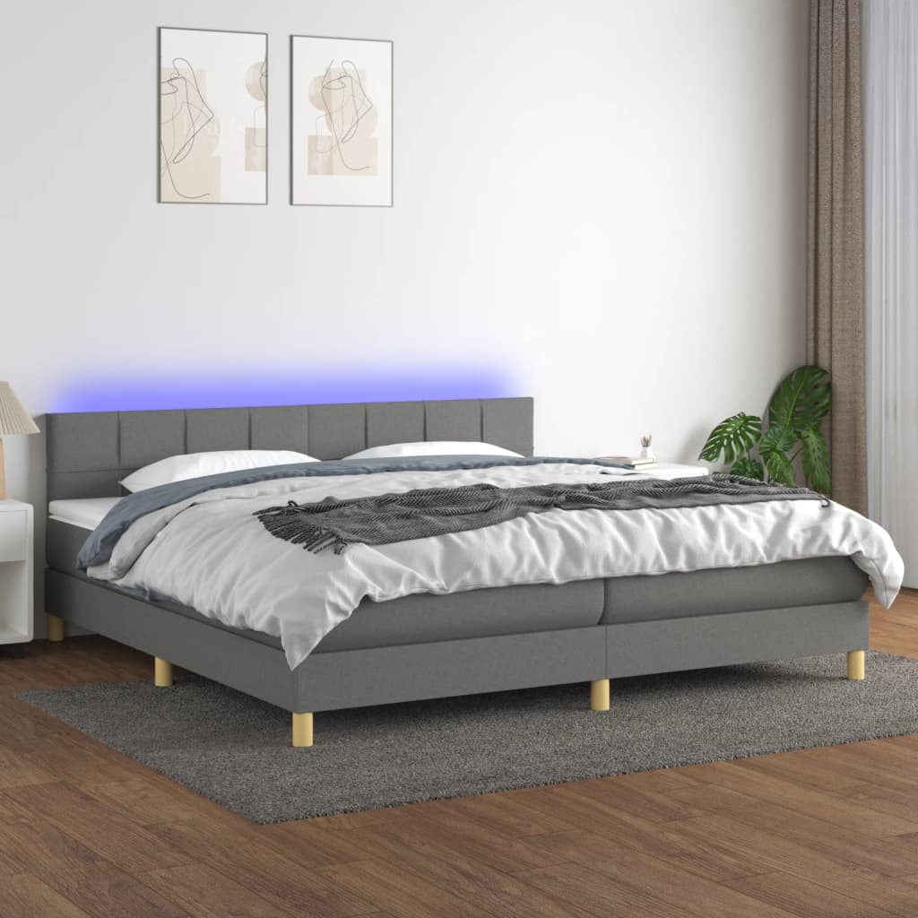 Boxspring met matras en LED stof donkergrijs 200x200 cm is nu te koop bij PeponiXL, paradijselijk wonen!