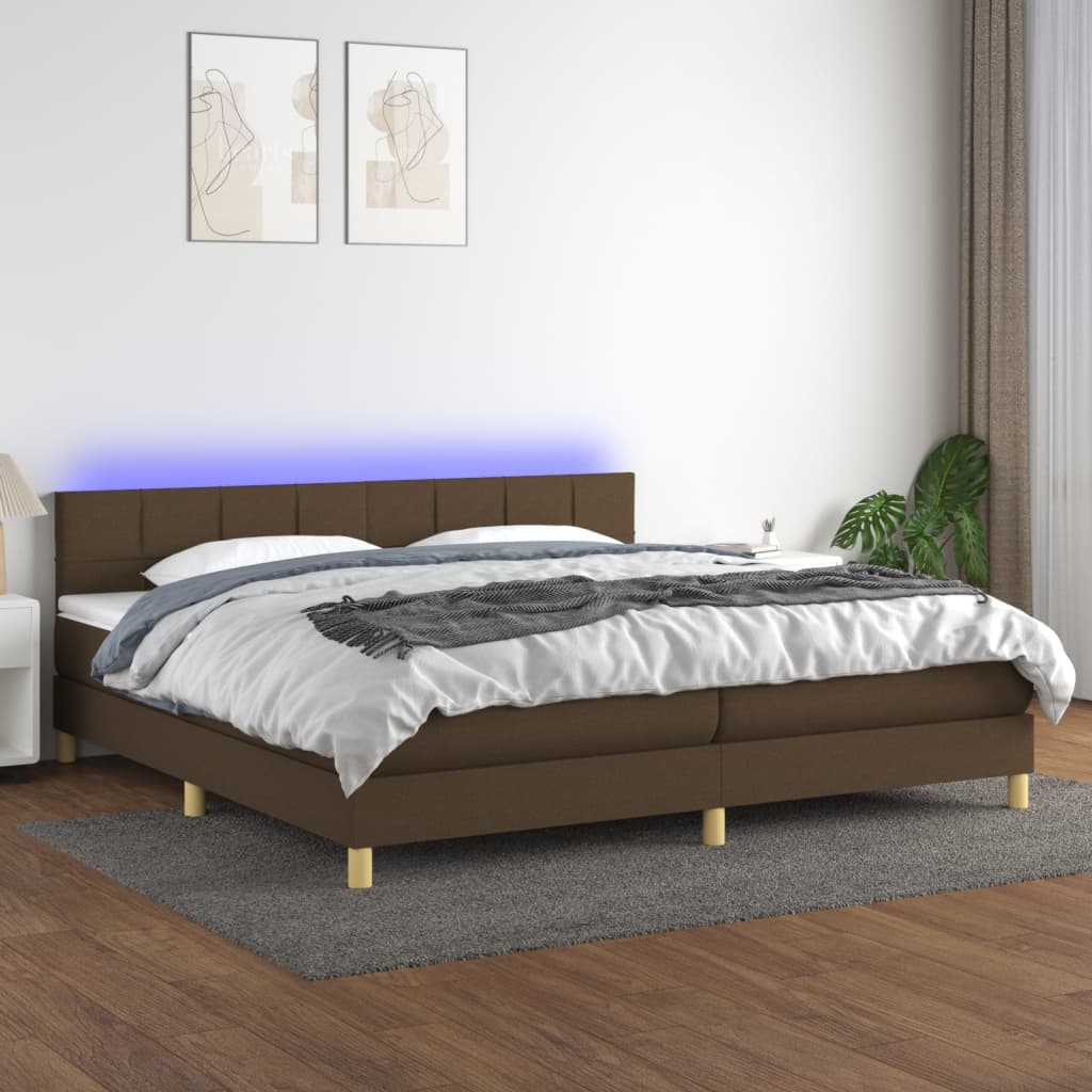Boxspring met matras en LED stof donkerbruin 200x200 cm is nu te koop bij PeponiXL, paradijselijk wonen!