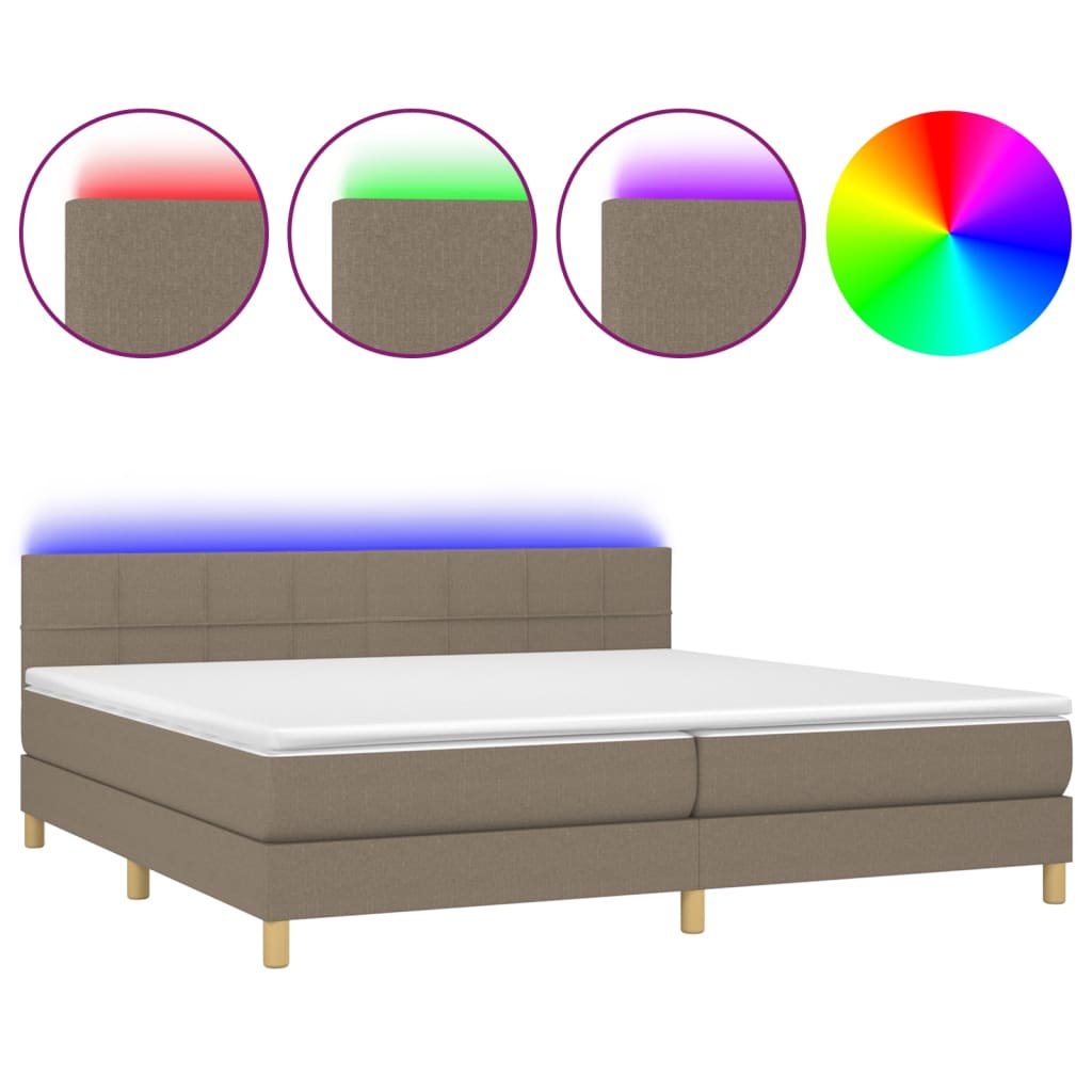Boxspring met matras en LED stof taupe 200x200 cm is nu te koop bij PeponiXL, paradijselijk wonen!