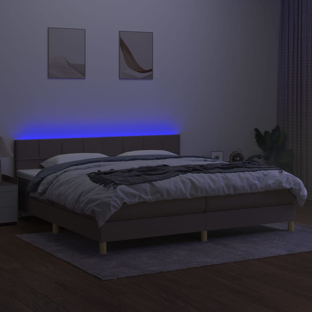 Boxspring met matras en LED stof taupe 200x200 cm is nu te koop bij PeponiXL, paradijselijk wonen!