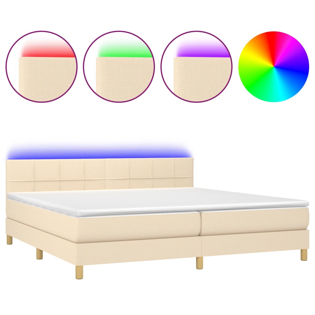 Boxspring met matras en LED stof crèmekleurig 200x200 cm is nu te koop bij PeponiXL, paradijselijk wonen!