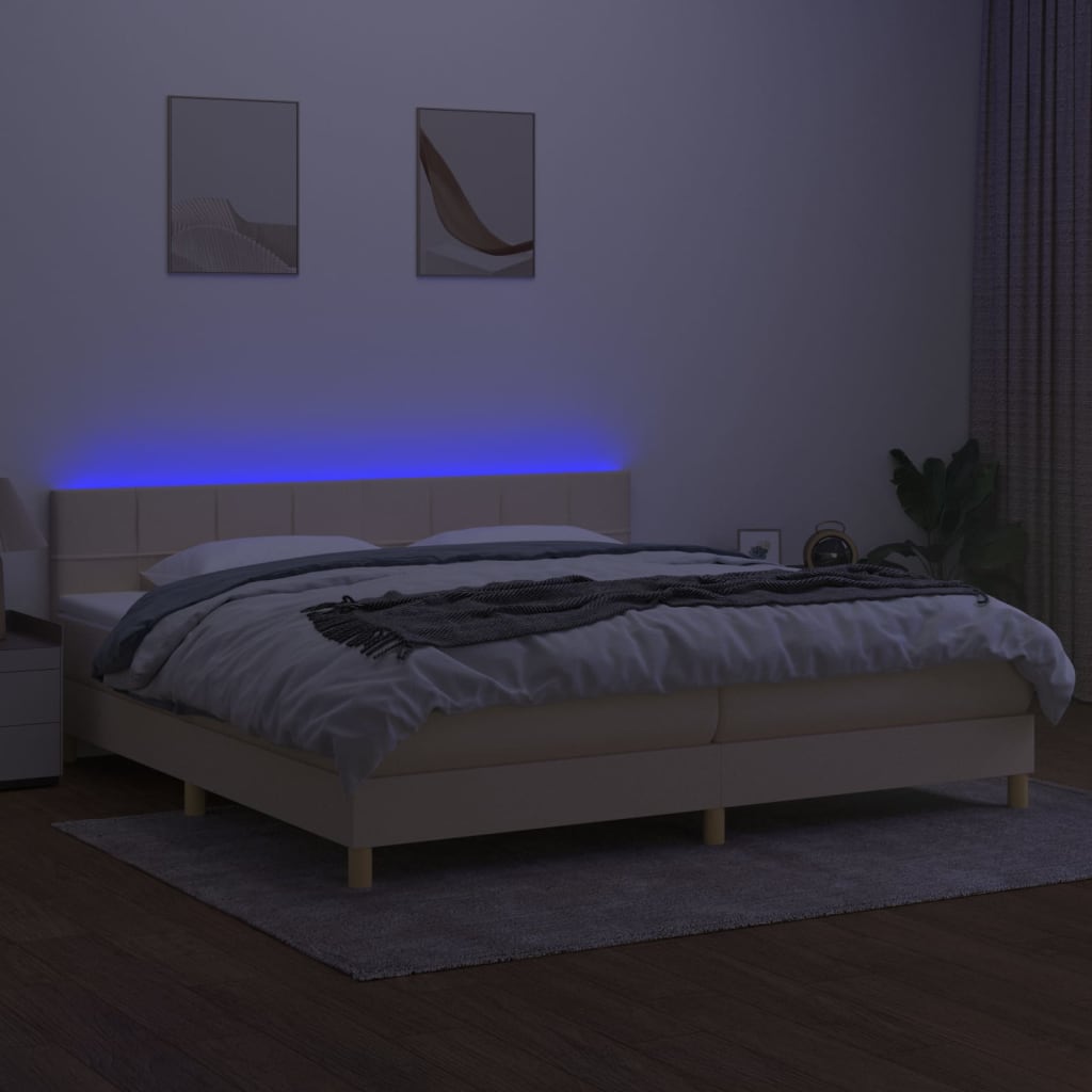 Boxspring met matras en LED stof crèmekleurig 200x200 cm is nu te koop bij PeponiXL, paradijselijk wonen!