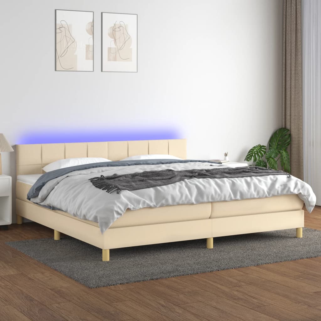 Boxspring met matras en LED stof crèmekleurig 200x200 cm is nu te koop bij PeponiXL, paradijselijk wonen!