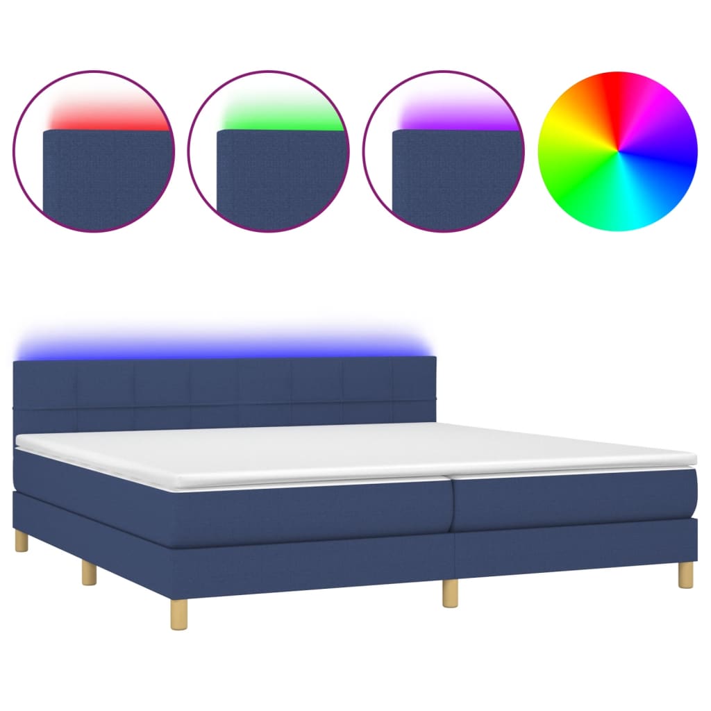 Boxspring met matras en LED stof blauw 200x200 cm is nu te koop bij PeponiXL, paradijselijk wonen!