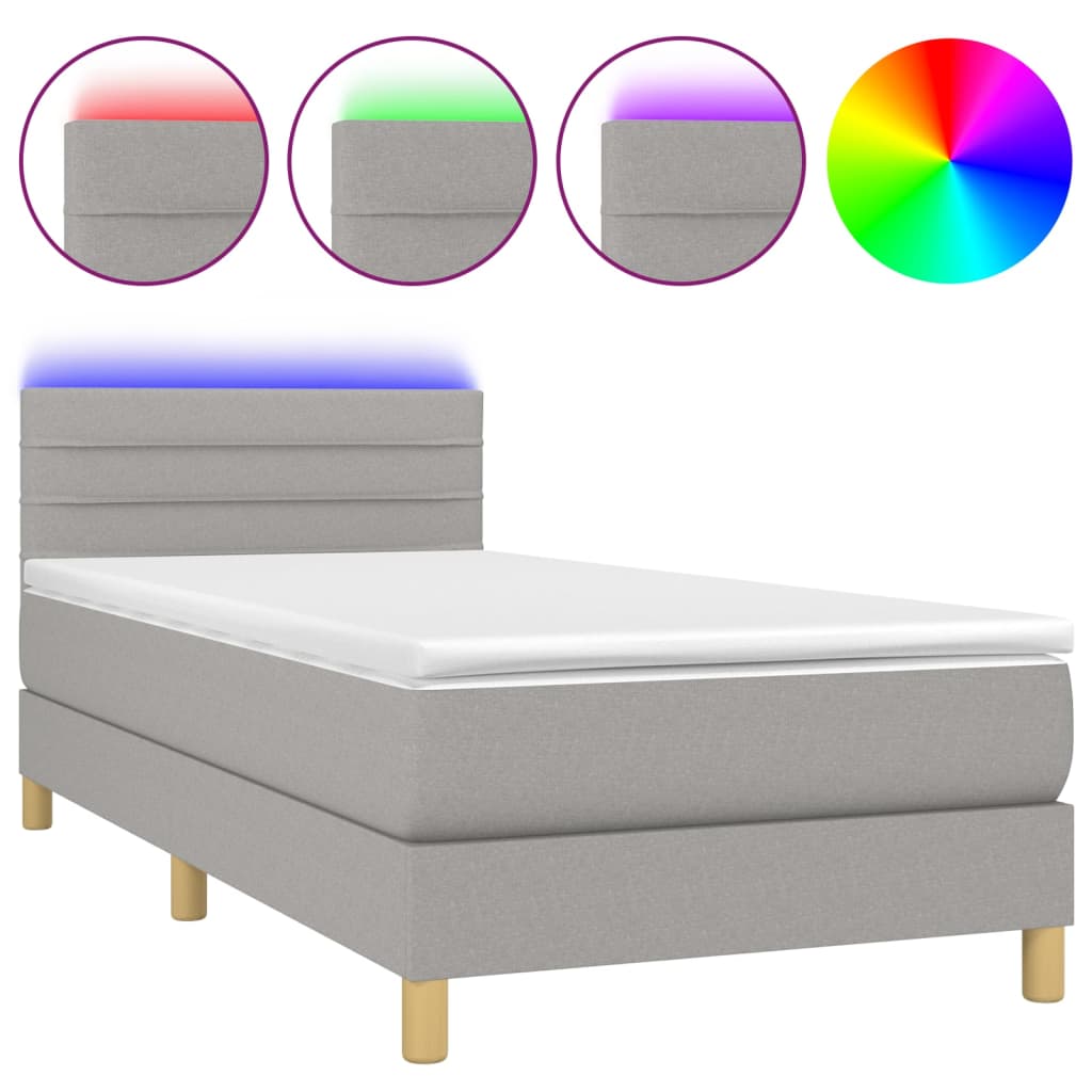 Boxspring met matras en LED stof lichtgrijs 80x200 cm is nu te koop bij PeponiXL, paradijselijk wonen!