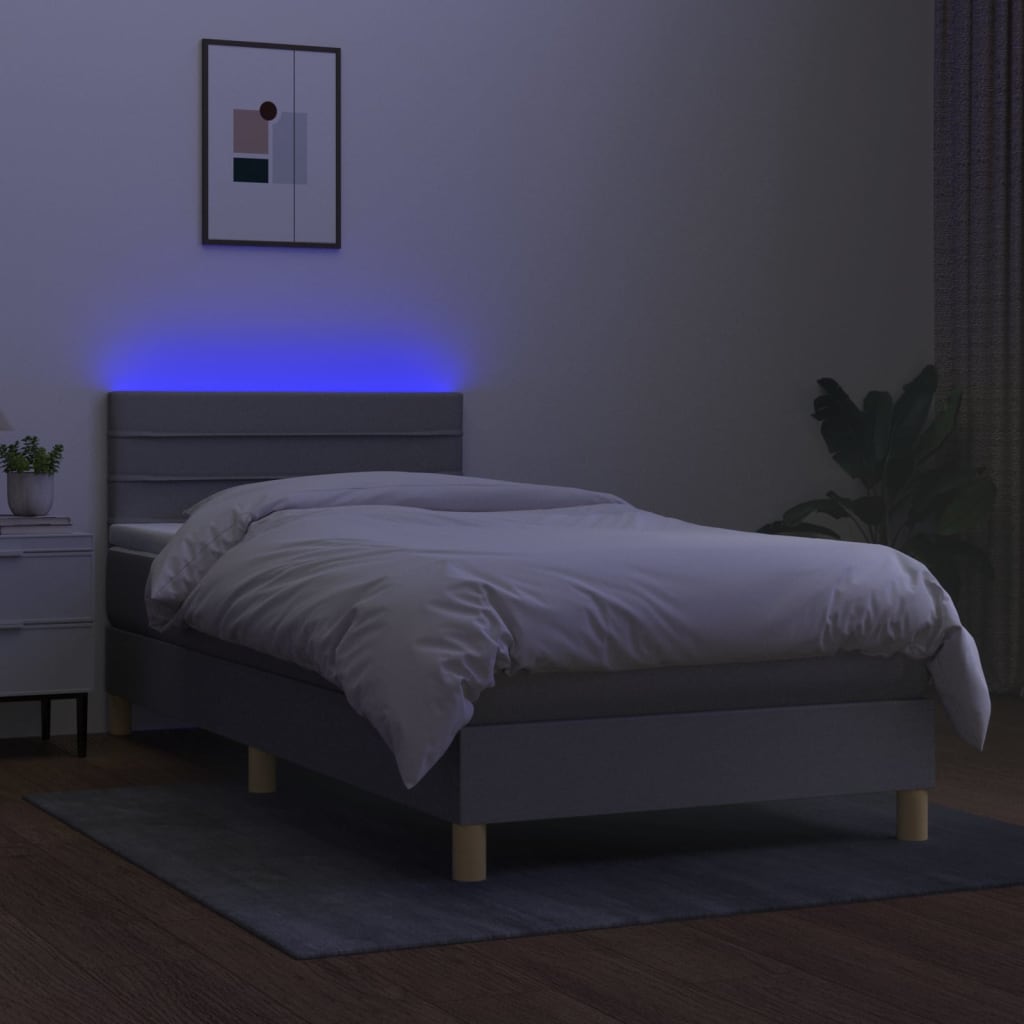 Boxspring met matras en LED stof lichtgrijs 80x200 cm is nu te koop bij PeponiXL, paradijselijk wonen!