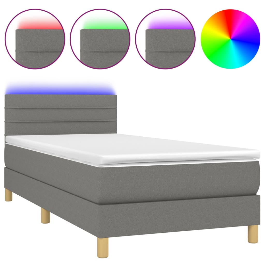 Boxspring met matras en LED stof donkergrijs 90x200 cm is nu te koop bij PeponiXL, paradijselijk wonen!